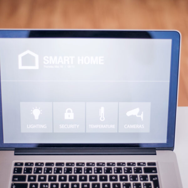 A laptop with smart home screen.